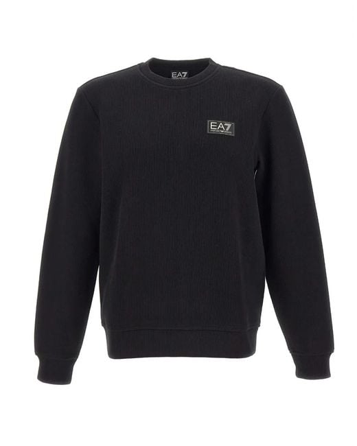 EA7 Blue Logo-Patch Ribbed Sweatshirt for men