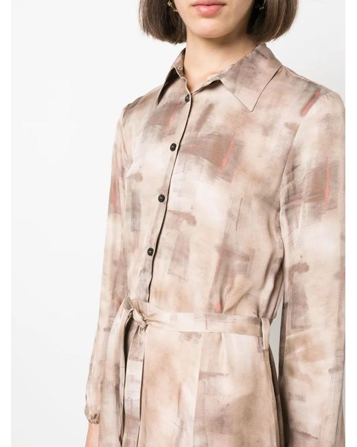 Peserico Natural Button-Up Belted Midi Dress