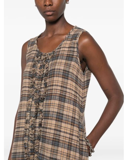 R13 Natural Ruffled Checked Midi Dress