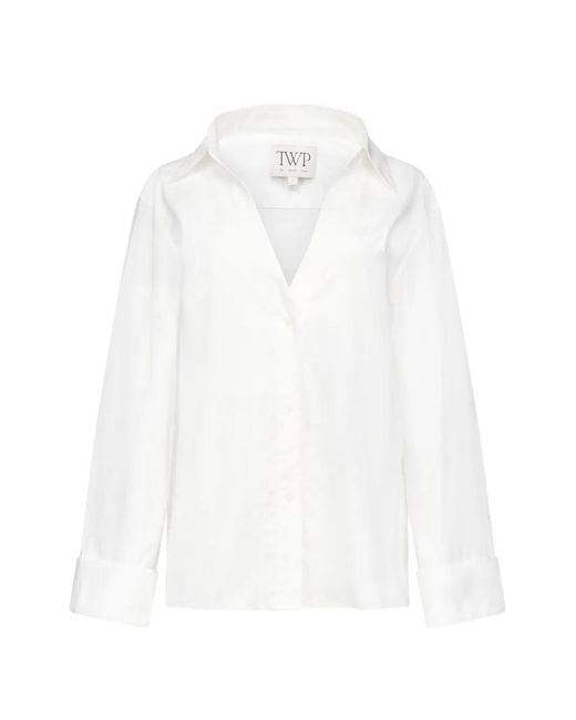 Twp White V-Neck Spread-Collar Shirt