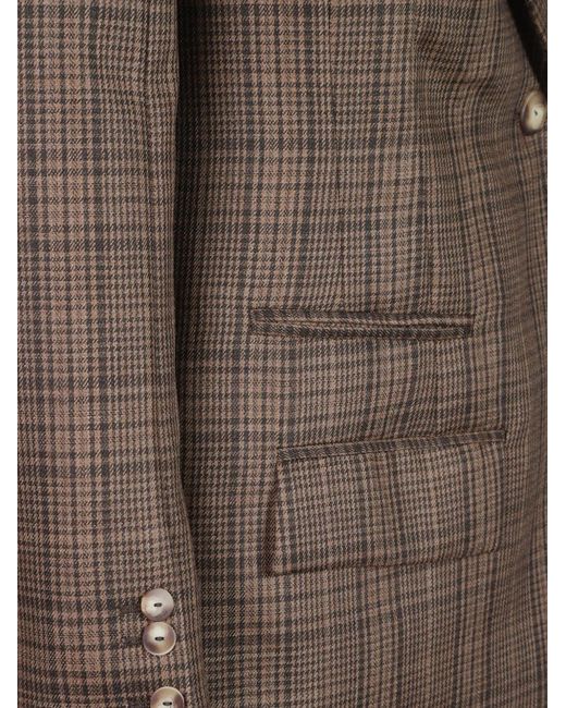 Dondup Brown Check-Pattern Double-Breasted Jacket