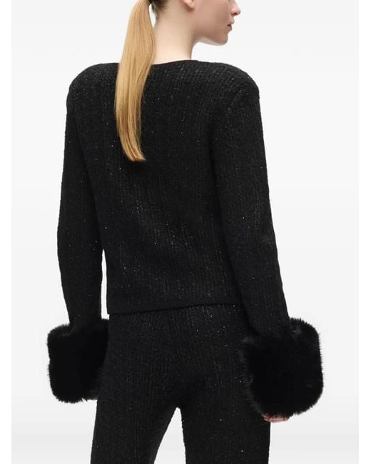 Karl Lagerfeld Black Faux Fur-Trim Knitted Cardigan
