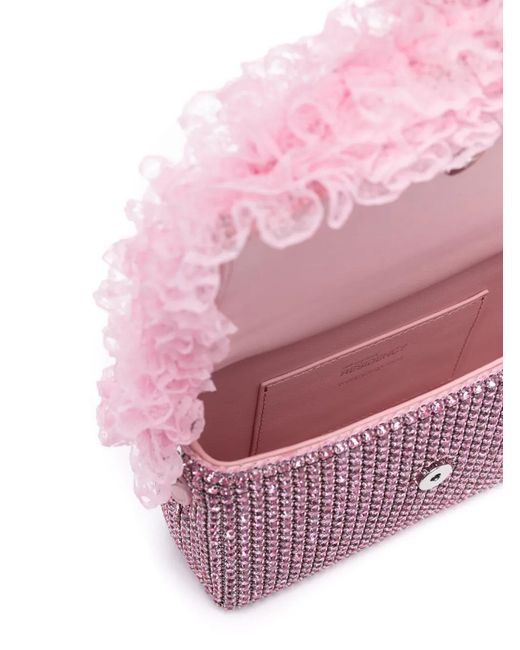 Self-Portrait Pink Crystal-Embellished Lace-Detail Shoulder Bag