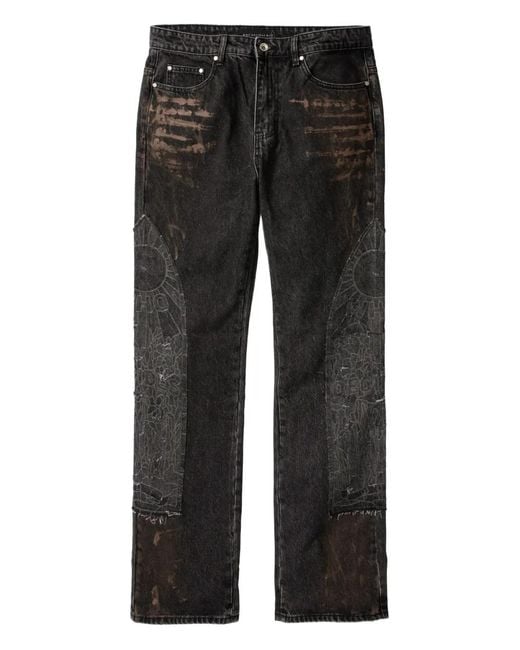 Who Decides War Black Appliqué Frayed Jeans