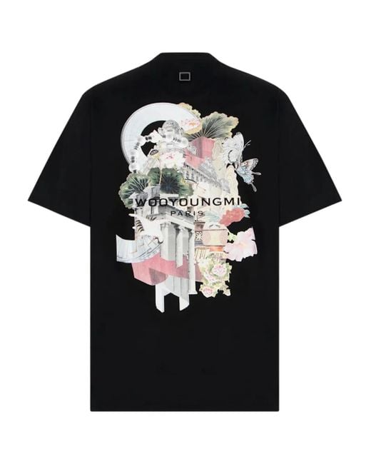Wooyoungmi Black Abstract-Print T-Shirt for men