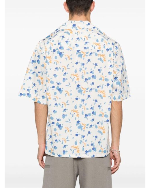 Marni Blue Bowling Shirt With Dripping Print for men