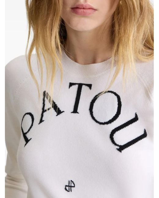Patou White Logo-Embroidered Wool Sweater