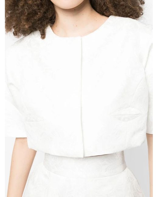 Bambah White Floral-Pattern Cropped Bolero