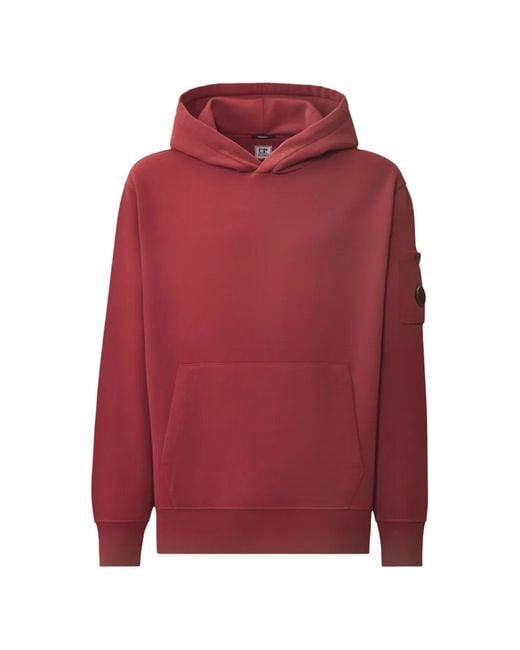 C P Company Red Hoodie En Coton À Détail De Verre Logo Signature for men