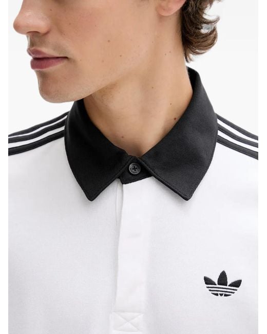 Adidas White Logo-Embroidered Striped-Sleeve Polo Shirt for men