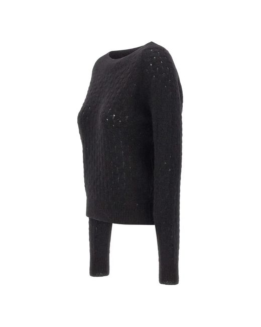 Gran Sasso Black Openwork-Knit Sweater
