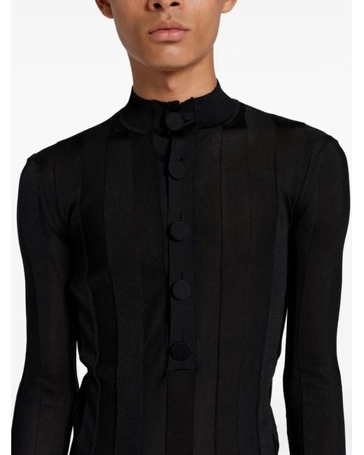 ROT Black Ribbed Silk Henley Sweater