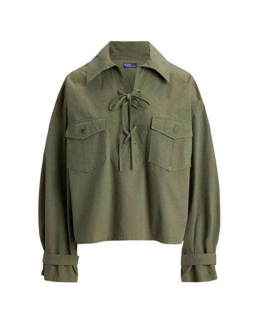Polo Ralph Lauren Green Lace-Up Cotton Blouse