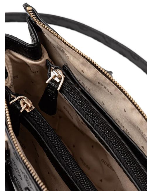 Guess Black Debossed-Logo Charm Tote Bag