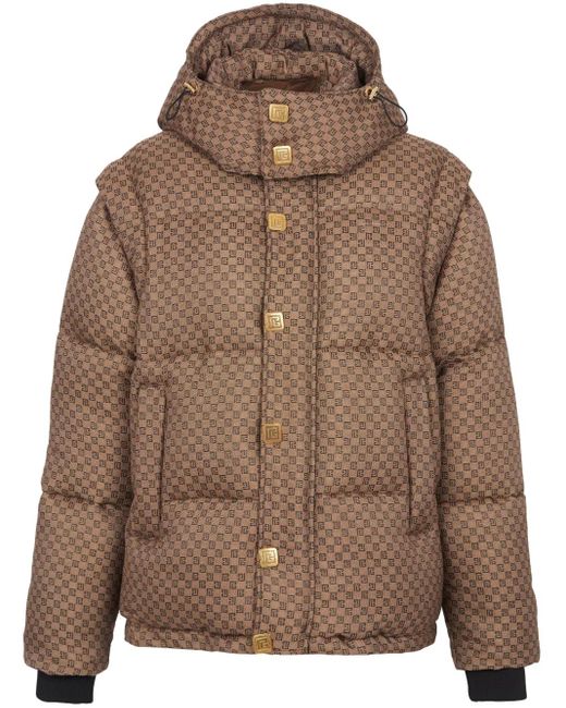 BALMAIN ブラウン ダウンジャケット M メンズ Balmain Pbモノグラム ダウンジャケット ブラウン | Lyst