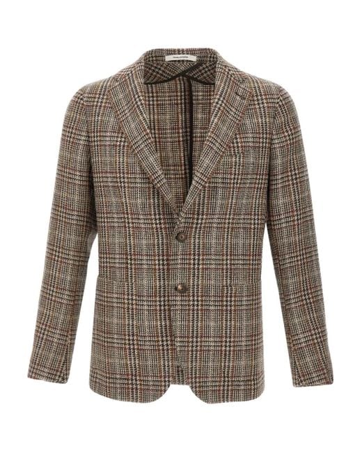 Tagliatore Brown Single-Breasted Houndstooth Blazer for men