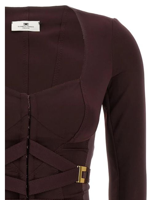 Elisabetta Franchi Brown Tulle-Insert Bustier Top