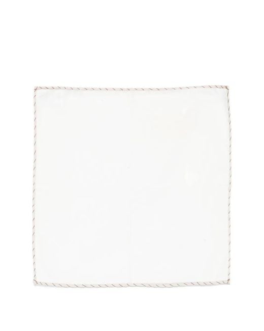 Eleventy White Contrast-Stitch Pocket Square for men