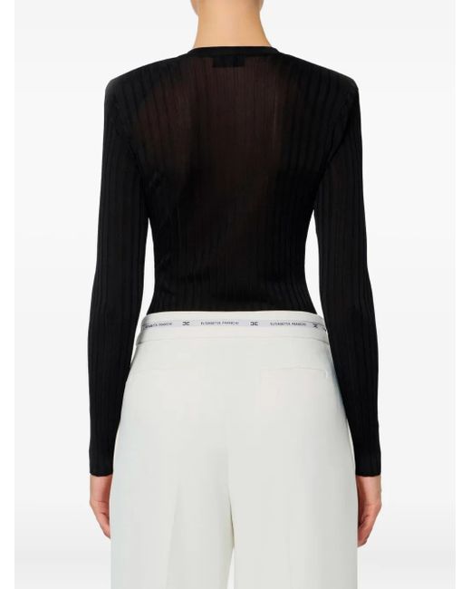 Elisabetta Franchi Black Ribbed V-Neck Sweater
