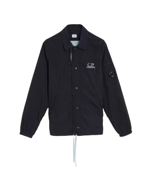 C P Company Blue Chrome-R Logo-Embroidered Jacket for men