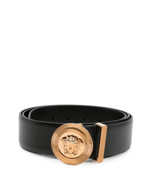 Versace Black Logo-Buckle Leather Belt for men