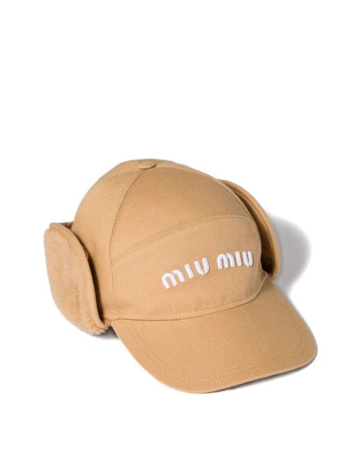 Miu Miu Natural Logo-Embroidered Cap