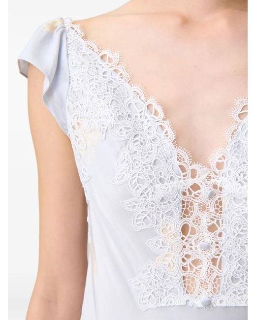 Claudie Pierlot White Lace-Trim Floral-Print Maxi Dress