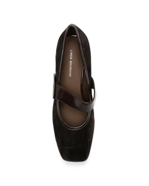 Linda Baumann Black Suede Block-Heel Pumps