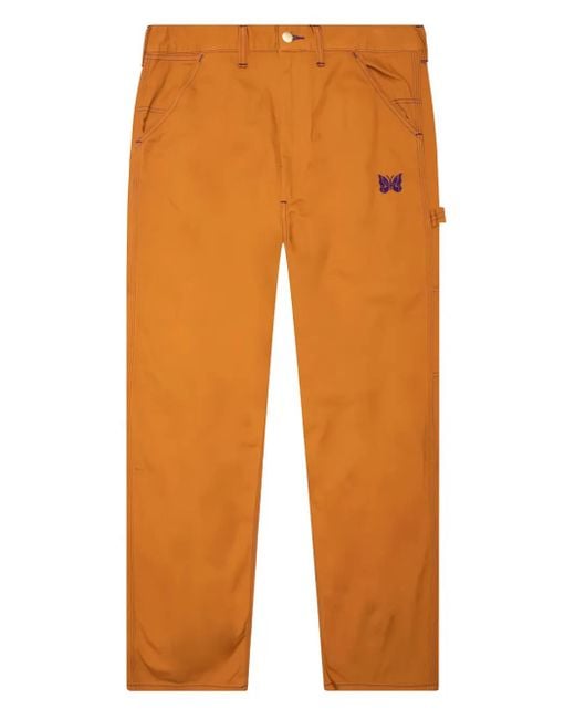 Needles X Smith's Twill Broek Met Geborduurde Vlinder in het Orange voor heren