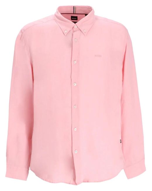 Boss Pink Logo-Embroidered Shirt for men