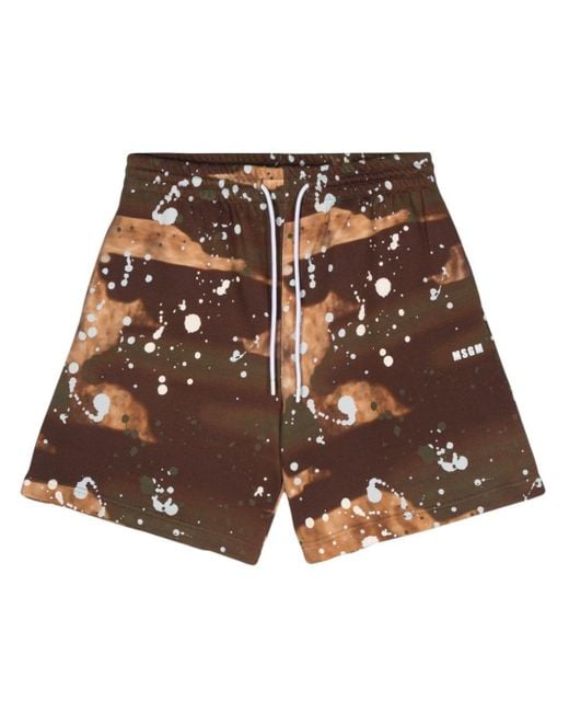 MSGM Brown Camouflage Logo-print Track Shorts for men