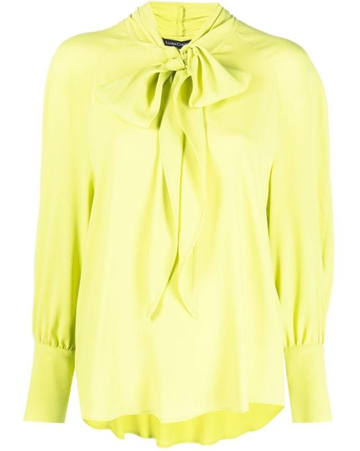Luisa Cerano Pussy-bow Long-sleeve Blouse in Yellow | Lyst
