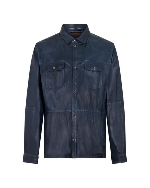 Moorer Blue Flap-Pocket Leather Jacket for men