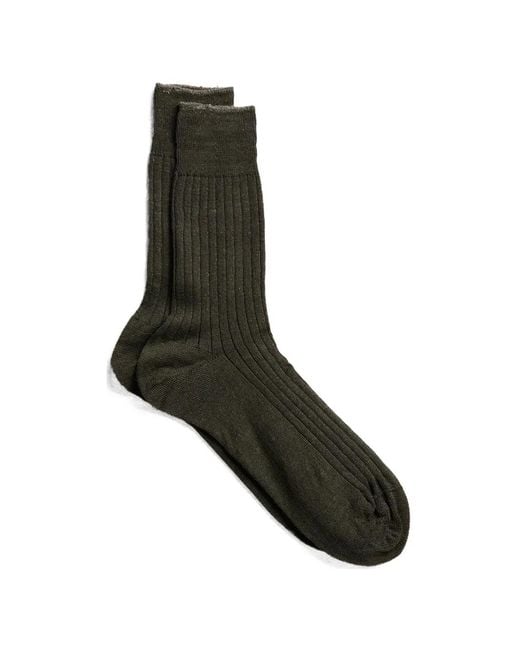 yahae Black Linen Ribbed Socks