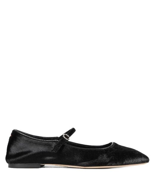 Aeyde Black Mary-Jane Pony Hair Strap Ballet Flats