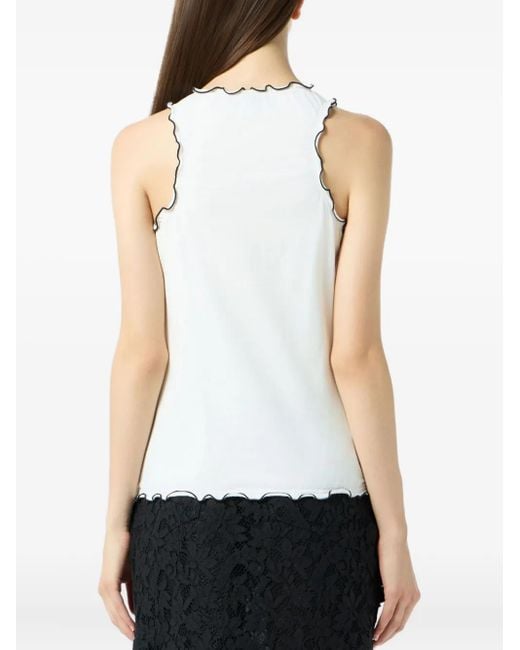 Blumarine Natural Cat-Print Ruffled T-Shirt
