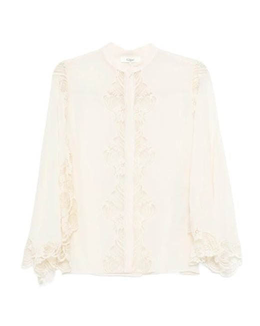 Blusa con ribetes de encaje Chloé de color White