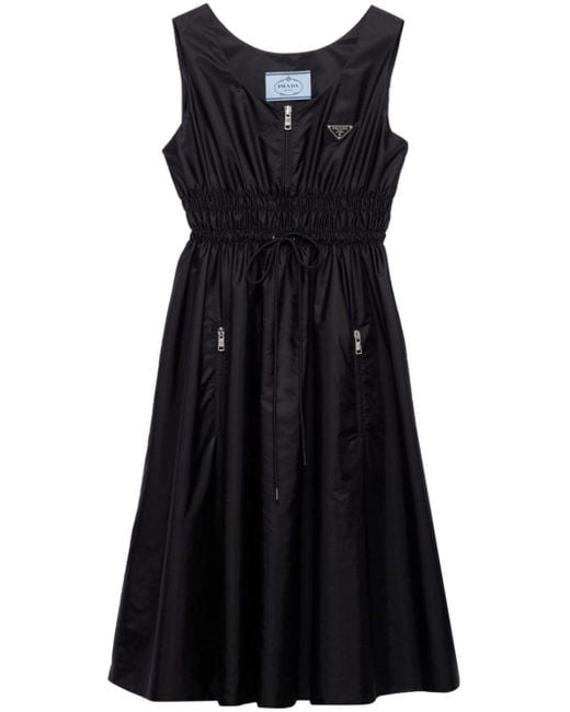 Prada Re-nylon Midi-jurk Met Logo-applicatie in het Black