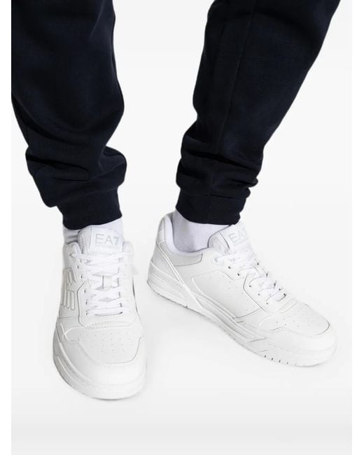 EA7 White Logo-Embossed Leather Sneakers for men