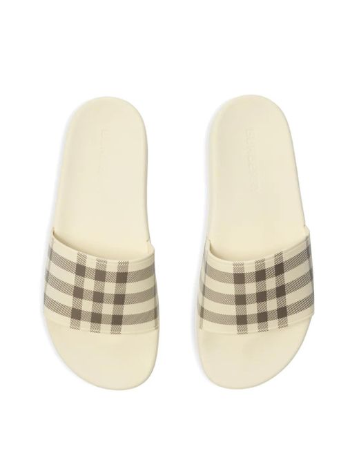 Burberry White Check Slides