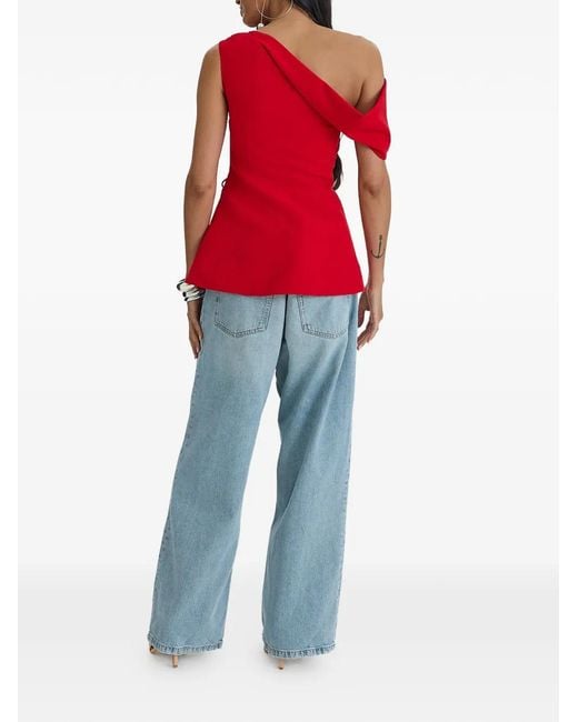 MOOS STUDIO Red One-Shoulder Peplum Top