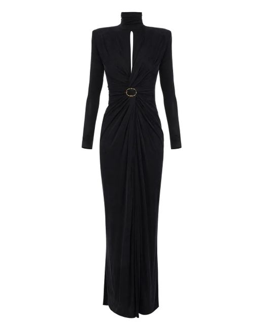 Elisabetta Franchi Draped High-Neck Maxi Dress in Black | Lyst