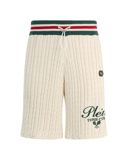 Philipp Plein White Knitted Drawstring Shorts Plein Tennis for men