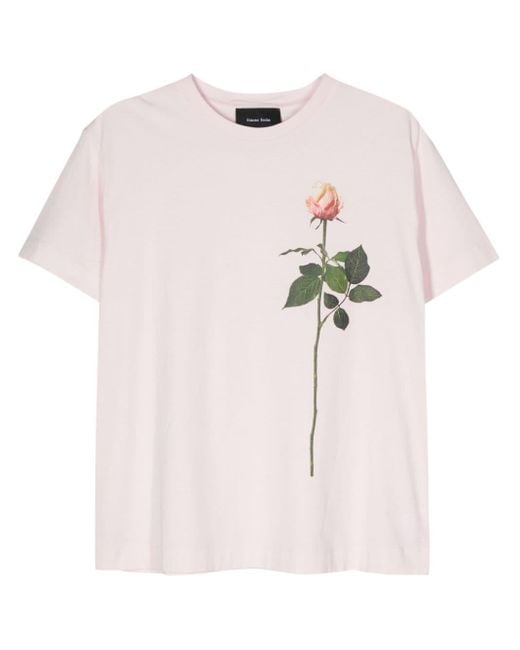 Simone Rocha Pink Rose-print Cotton T-shirt
