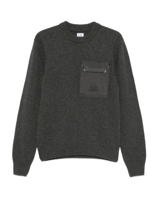 C P Company Gray Chest-Pocket Crew-Neck Sweater for men
