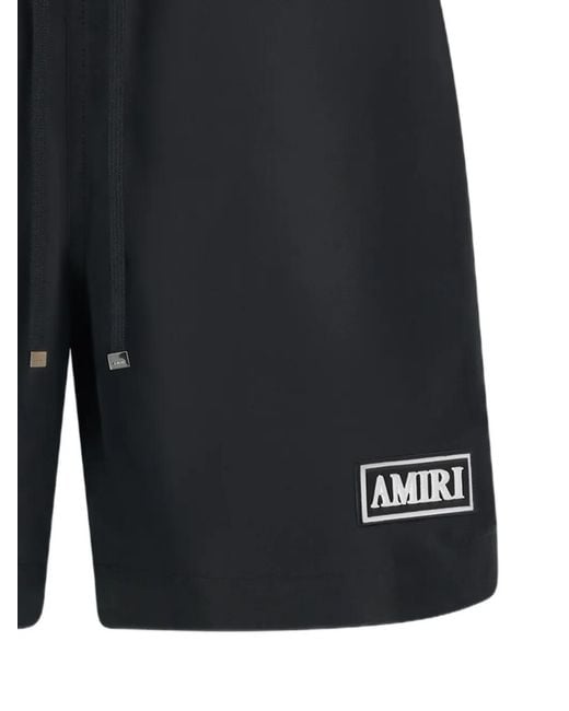 Amiri Black Logo-Patch Drawstring Swim Shorts for men