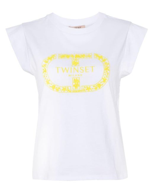 Twin Set White Logo-embroidered Cotton T-shirt