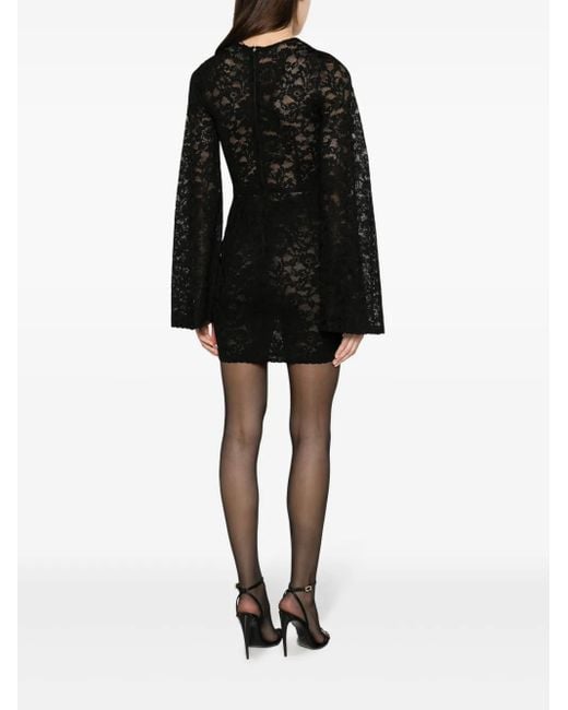 Dolce & Gabbana Black Mini Wide-Sleeve Lace Dress