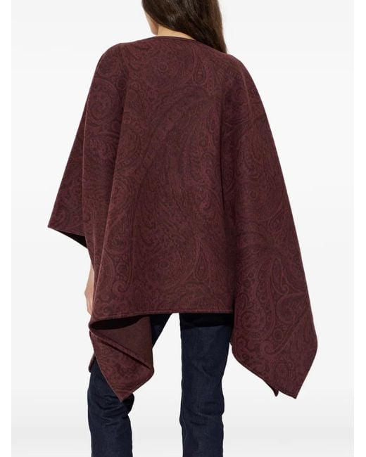 Etro Red Paisley-Patterned Tie-Fastening Poncho