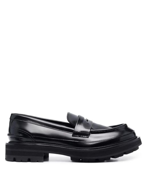 McQueen Black Tread-Sole Penny-Slot Loafers for men